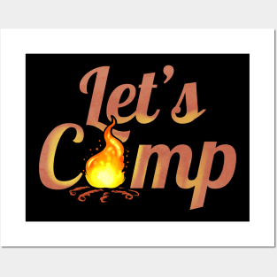 Logo Let's Camp On Camp Fire On Camping Posters and Art